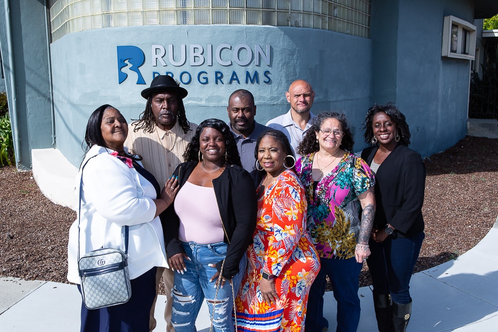 Seven members of the PAB with Alisha Semplar in front of the Rubicon building in Richmond, CA